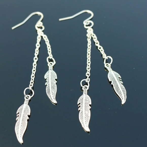 Jewelry - *** 5/$25 SALE! *** Silvertone Feather Earrings